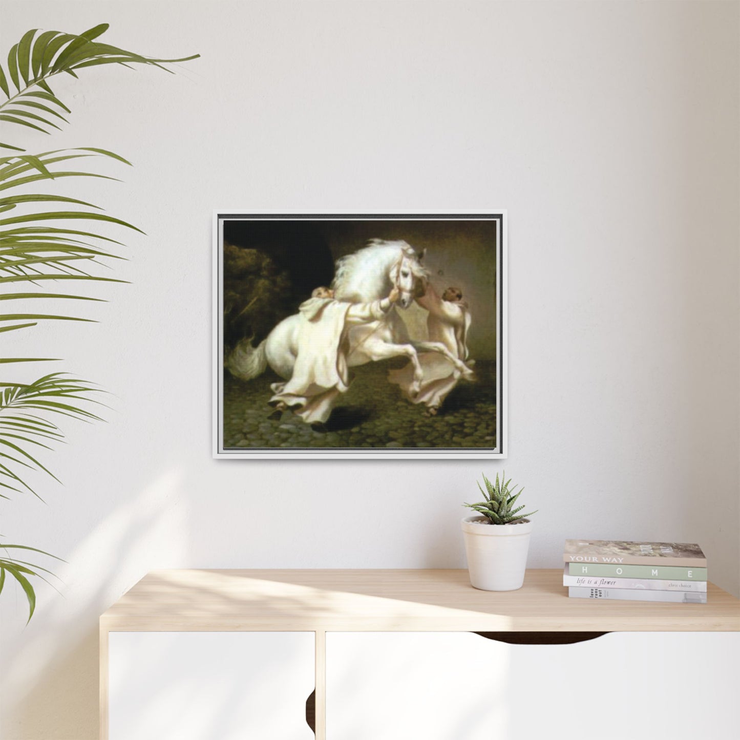 Framed Matte Canvas Print — Carthusian Monks Leading Andalusian Stallion