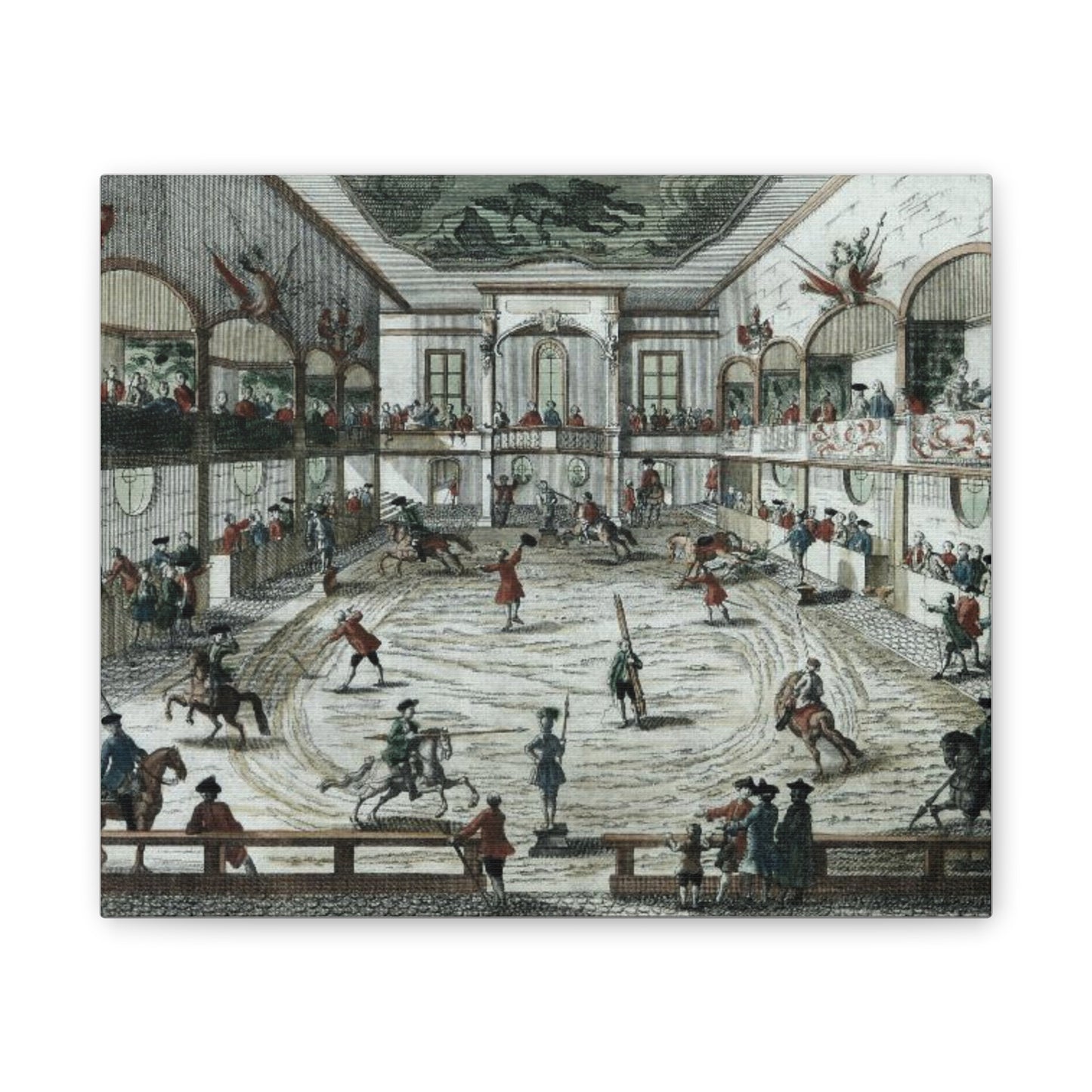 Historical Equestrian Arena Canvas Print — Vintage 18th-Century Horse Riding School Scene Stretched Canvas