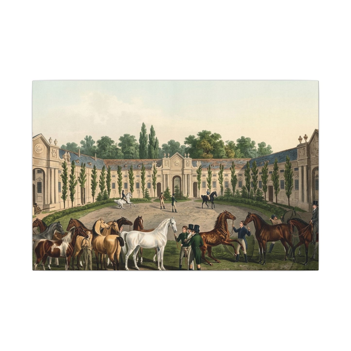 Equestrian Exhibition in the Courtyard Matte Canvas — Vintage 1906 Horse Exhibition Print
