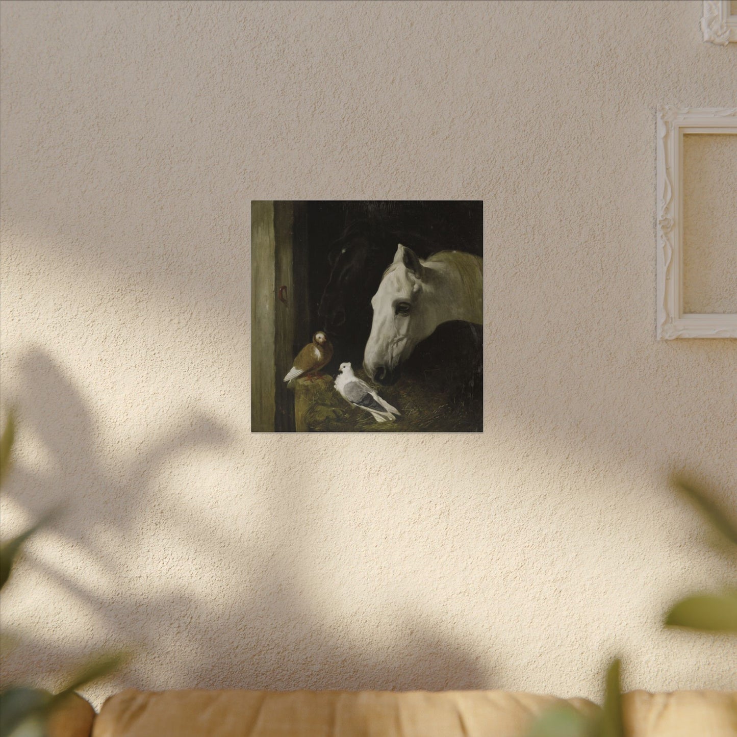 Horse and Doves Matte Canvas Print — "Stable Companions" 1859 Classic Animal Art