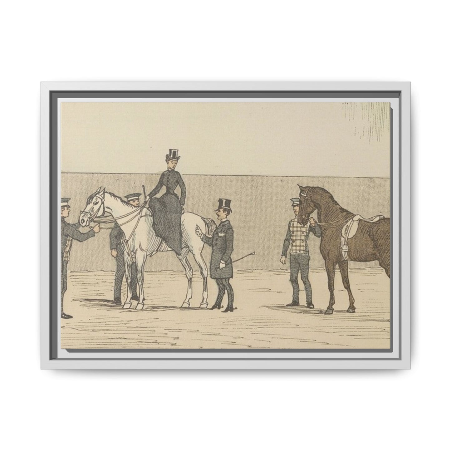 Vintage Paris Riding School Matte Canvas Print — 1800s Lady on Side Saddle (Framed)