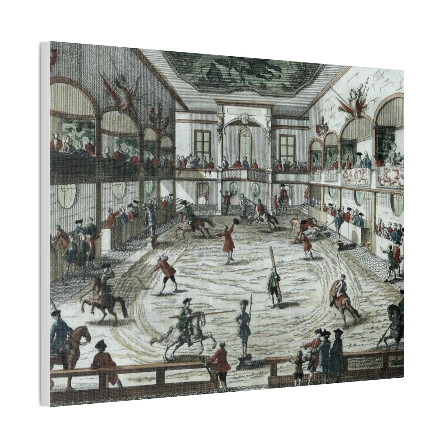 Historical Equestrian Arena Canvas Print — Vintage 18th-Century Horse Riding School Scene Stretched Canvas