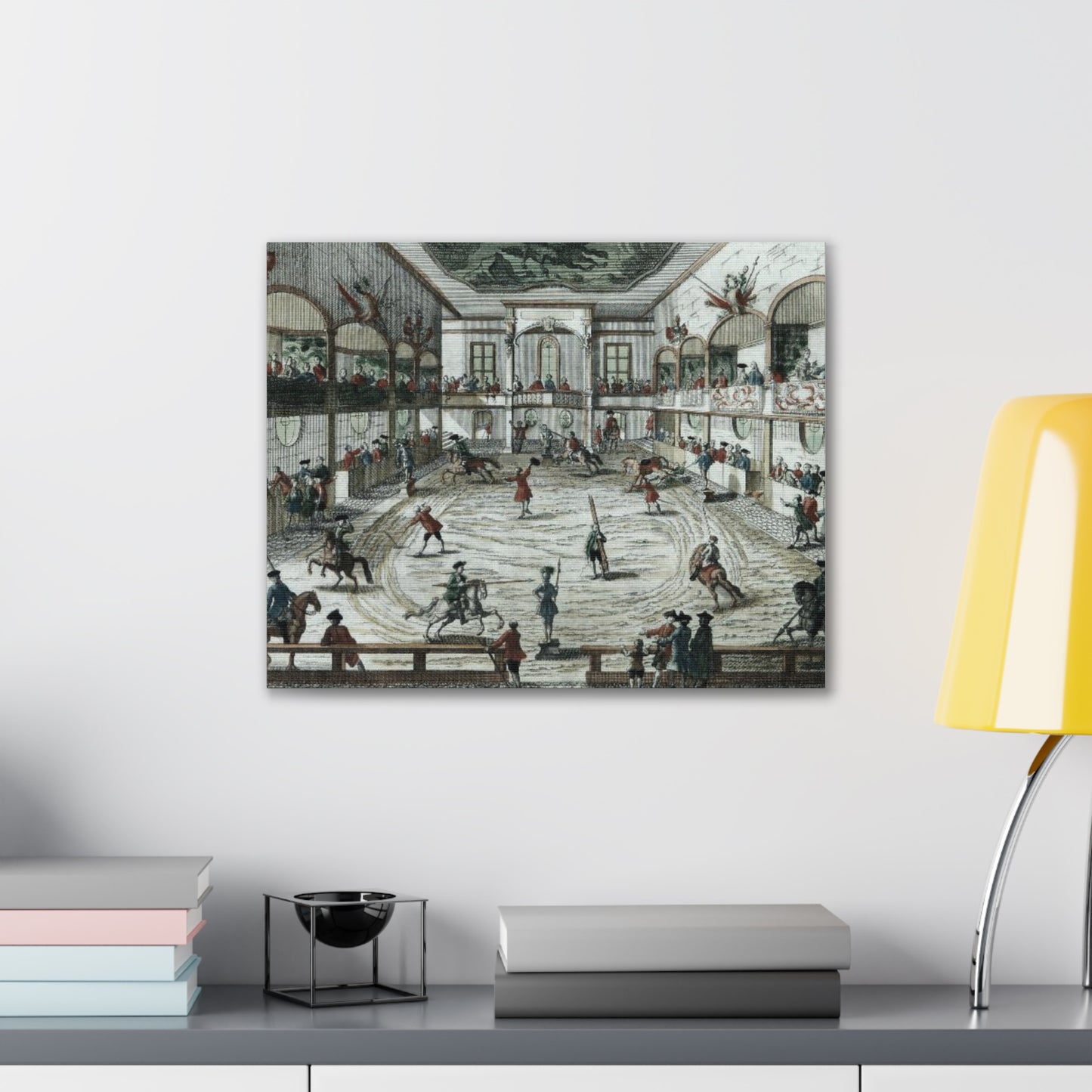 Historical Equestrian Arena Canvas Print — Vintage 18th-Century Horse Riding School Scene Stretched Canvas