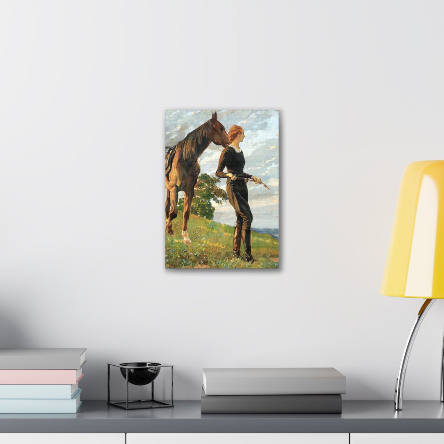Equestrian Woman "The Meeting" Canvas Print — Vintage Horse Art Stretched Canvas