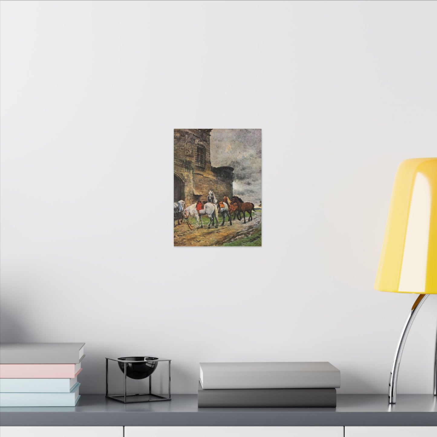 Stretched Matte Canvas Print — Vintage "Horses Waiting at the Hotel in Caen"