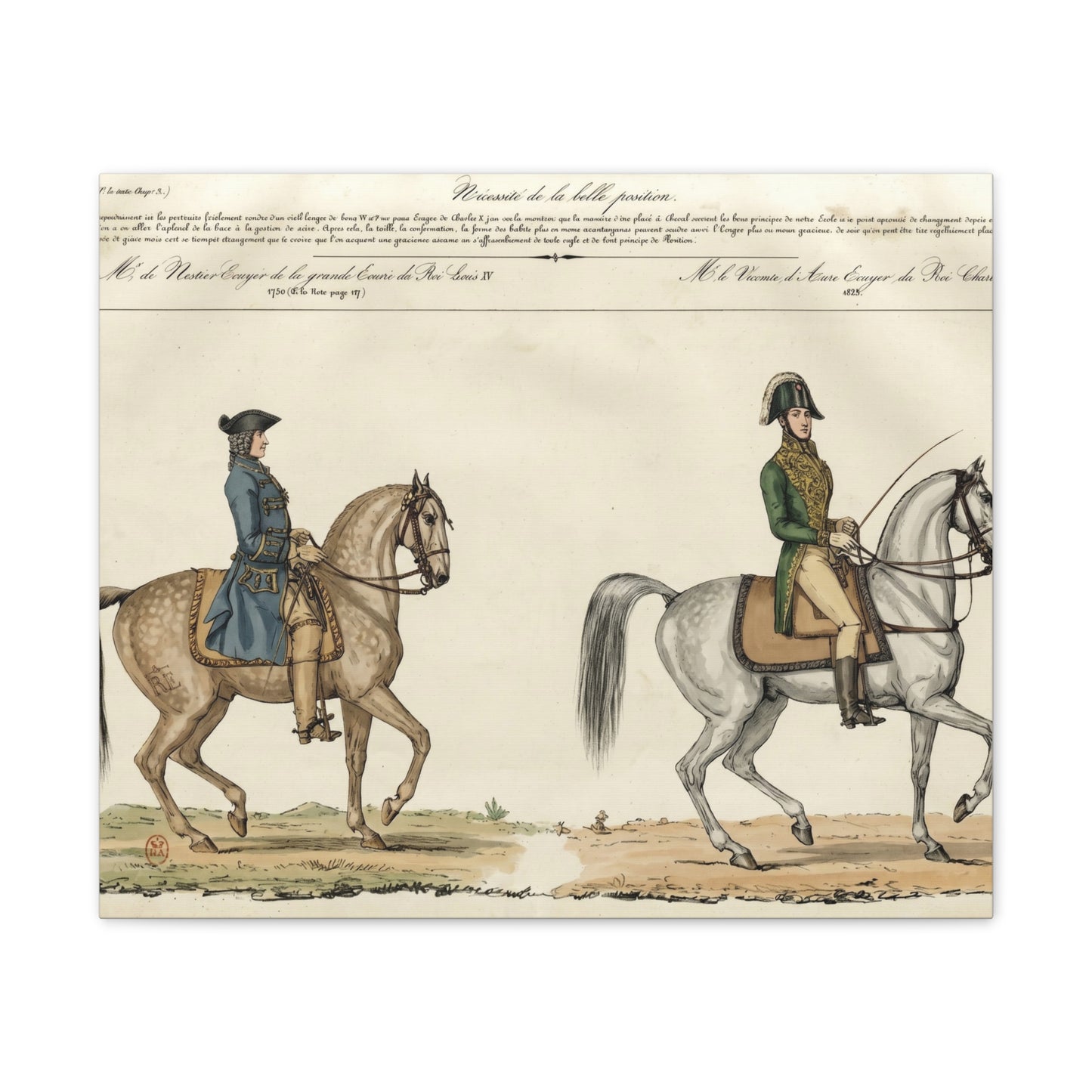 Equestrian Classical Riding Canvas Print — French 19th-Century Manege & Military Position