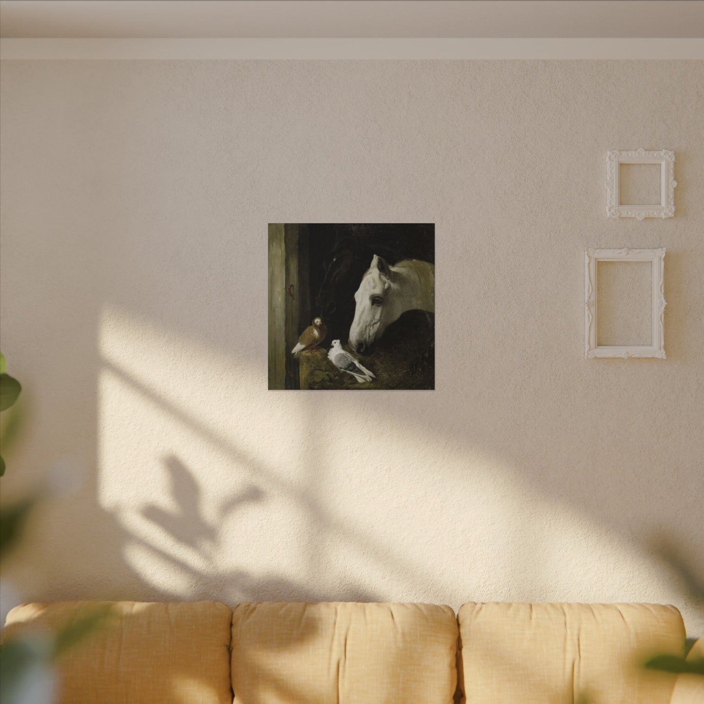 Horse and Doves Matte Canvas Print — "Stable Companions" 1859 Classic Animal Art