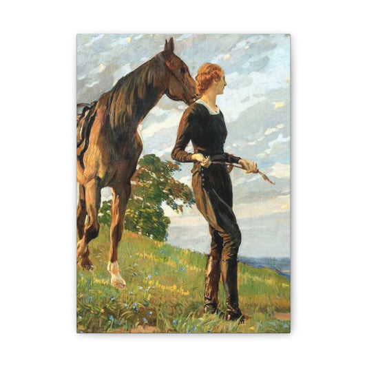 Equestrian Woman "The Meeting" Canvas Print — Vintage Horse Art Stretched Canvas