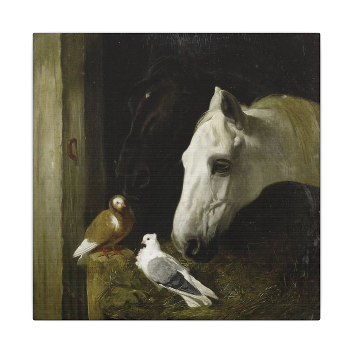 Horse and Doves Matte Canvas Print — "Stable Companions" 1859 Classic Animal Art