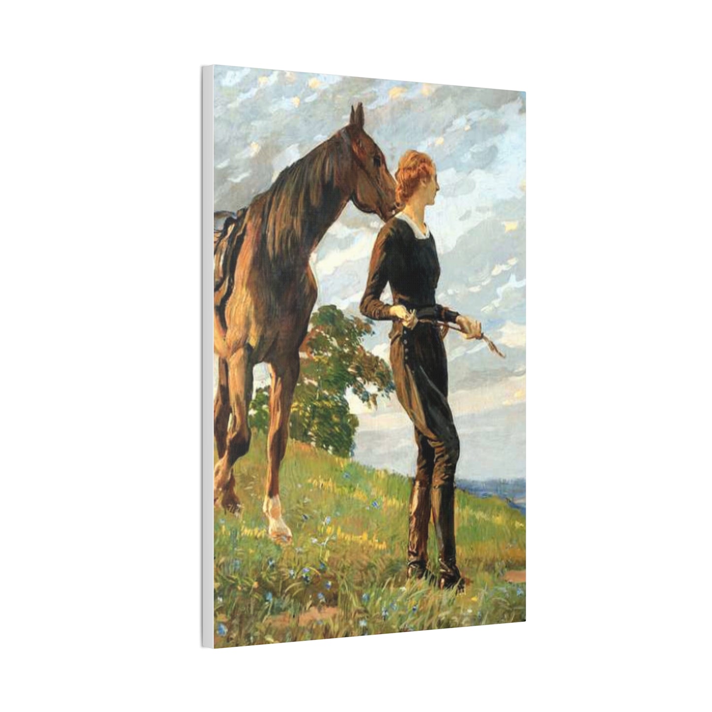 Equestrian Woman "The Meeting" Canvas Print — Vintage Horse Art Stretched Canvas