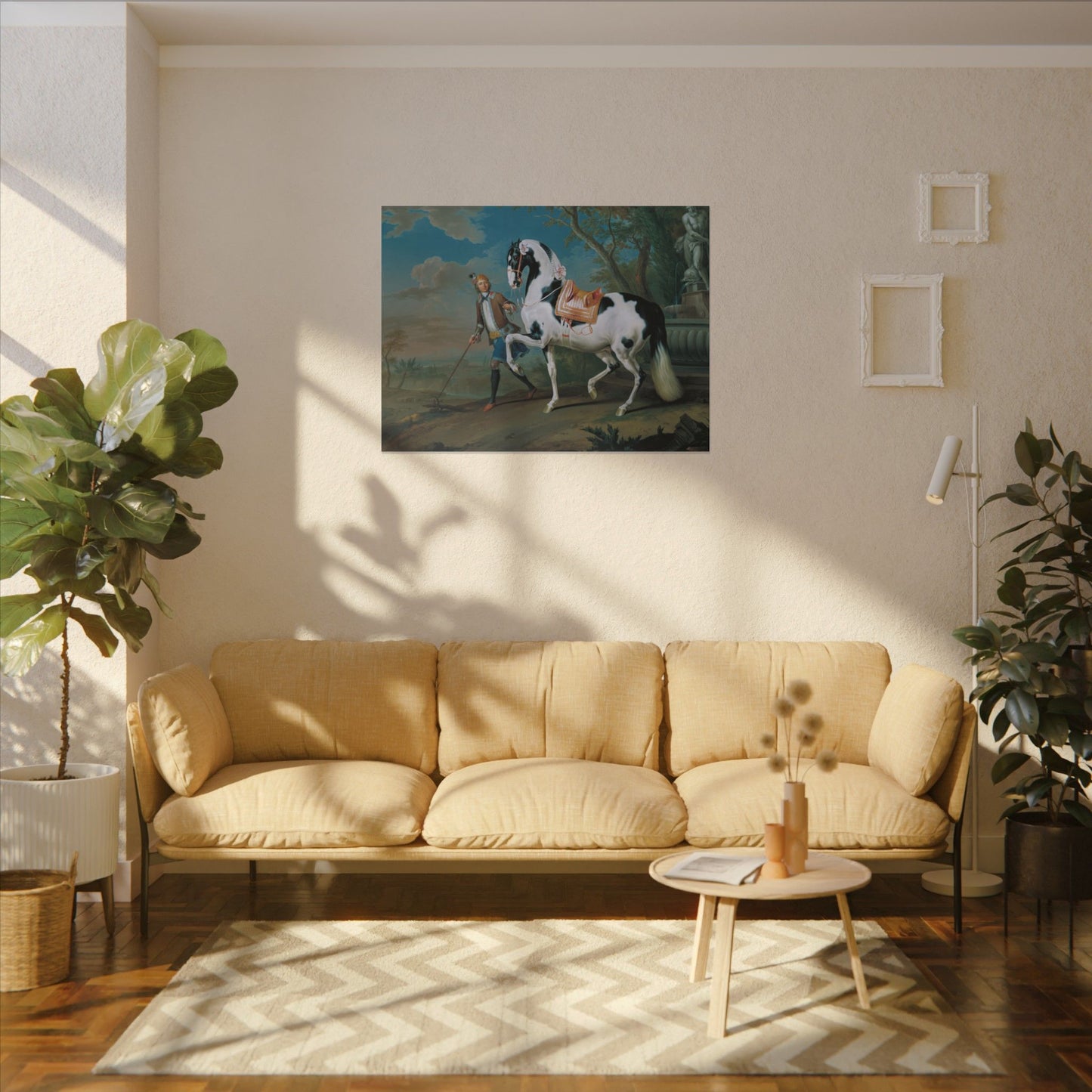 Vintage Piebald Stallion Matte Canvas — 'Stableboy with Piebald Stallion' Horse Portrait