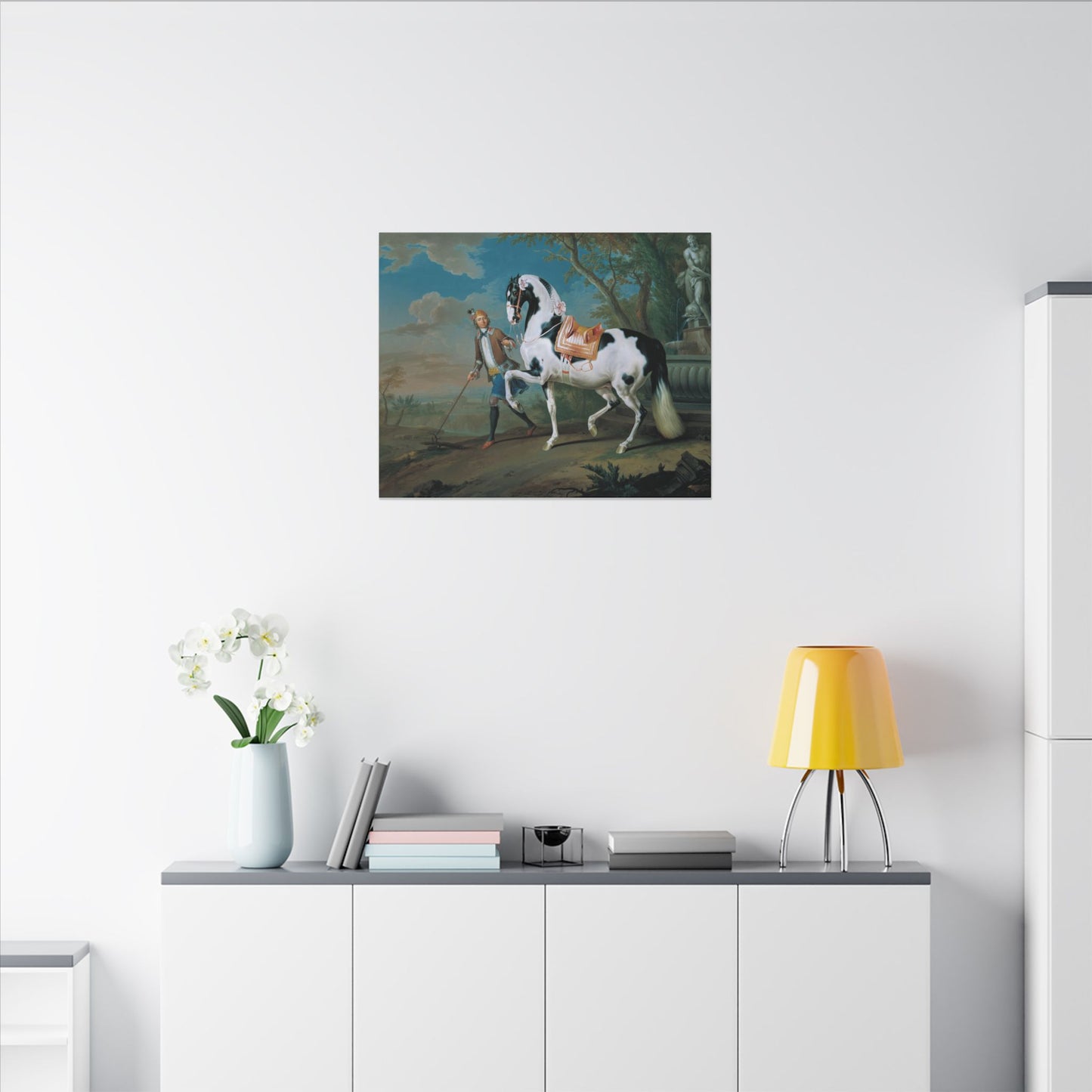 Vintage Piebald Stallion Matte Canvas — 'Stableboy with Piebald Stallion' Horse Portrait