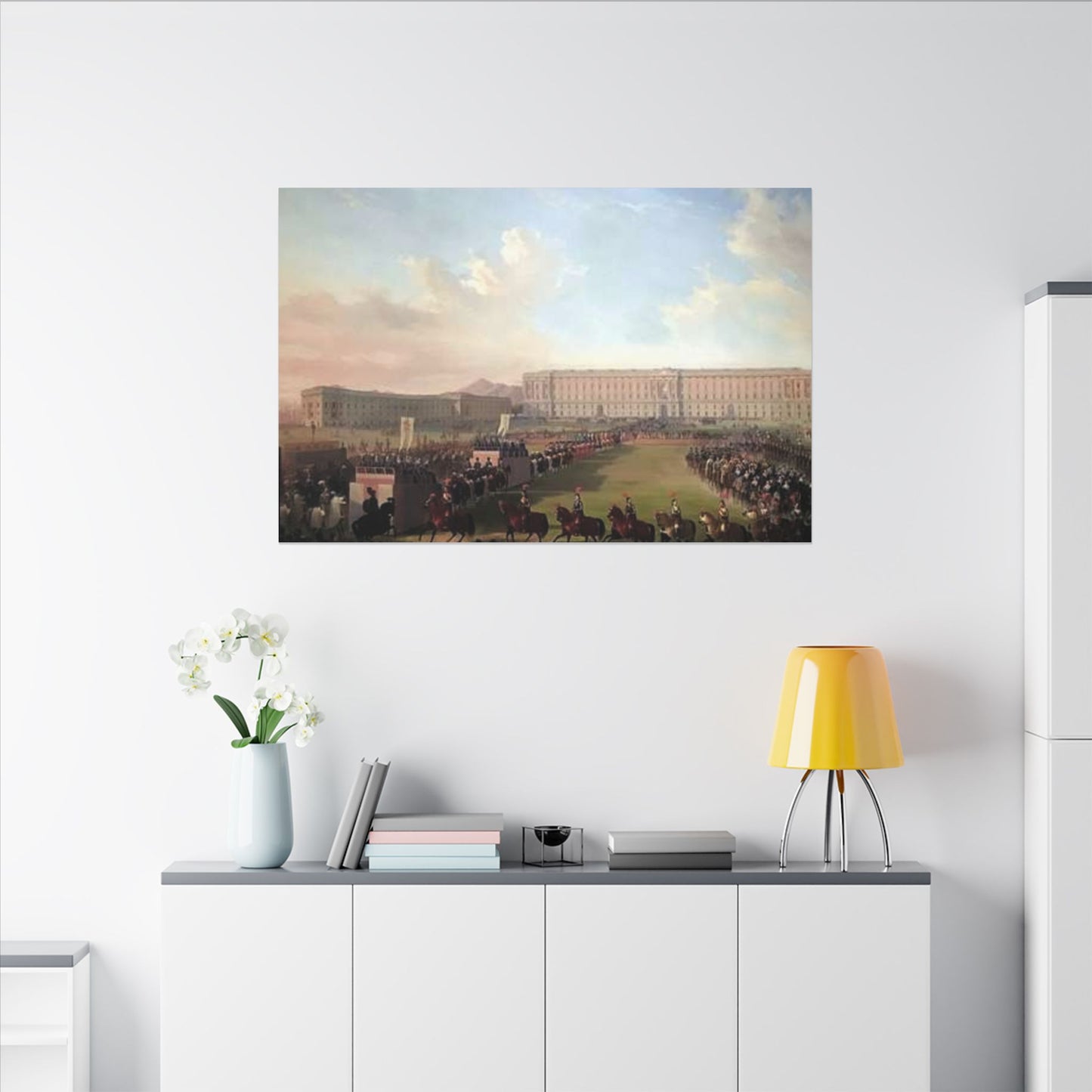 Renaissance Procession Canvas Art — Horses, Riders & Castle Stretched Print