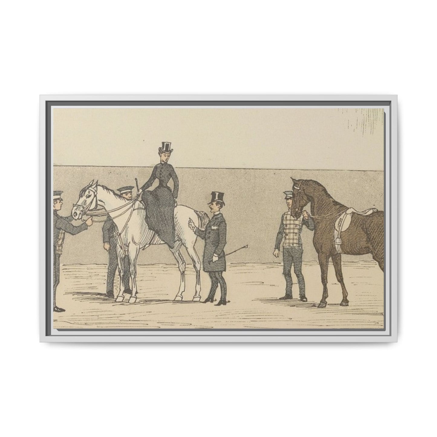 Vintage Paris Riding School Matte Canvas Print — 1800s Lady on Side Saddle (Framed)