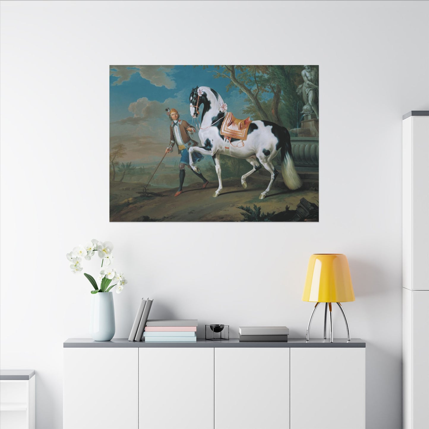 Vintage Piebald Stallion Matte Canvas — 'Stableboy with Piebald Stallion' Horse Portrait