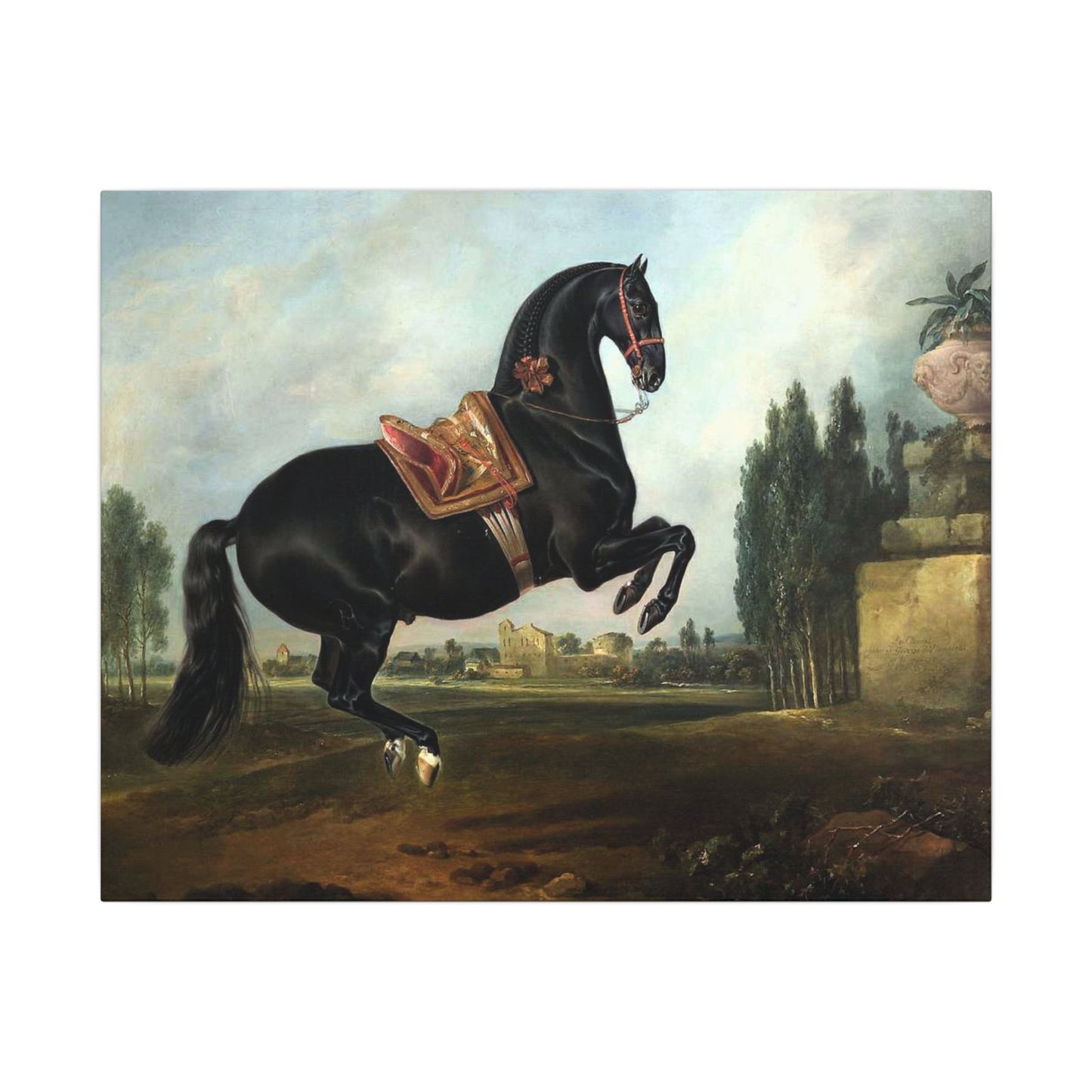 Black Stallion Matte Canvas Wall Art — Classic Equestrian Painting Print