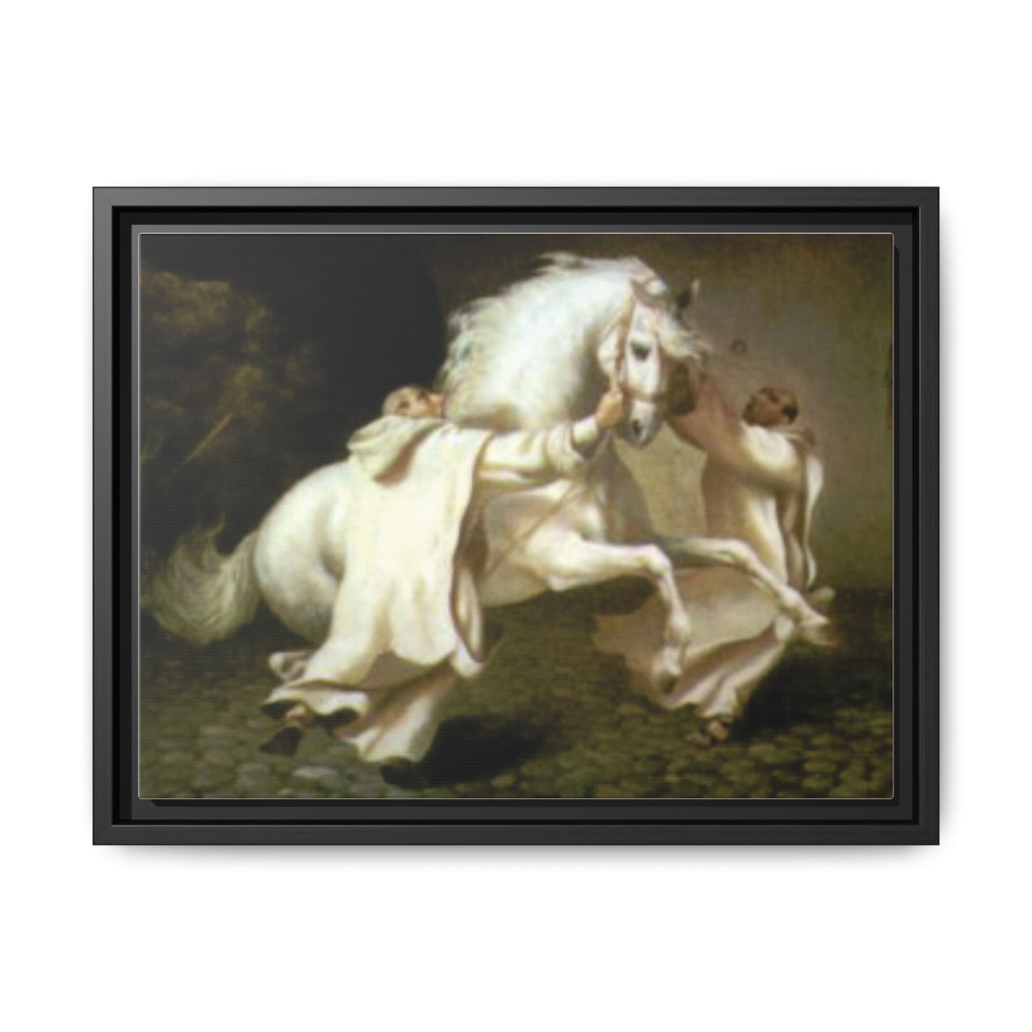 Framed Matte Canvas Print — Carthusian Monks Leading Andalusian Stallion