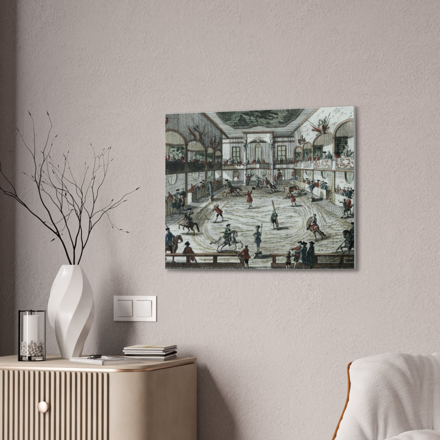 Historical Equestrian Arena Canvas Print — Vintage 18th-Century Horse Riding School Scene Stretched Canvas