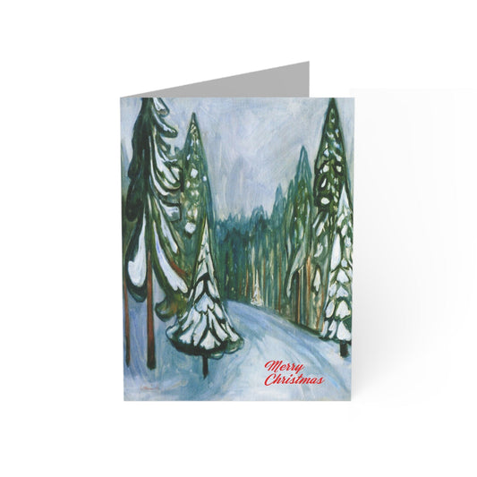 Greeting Cards - Merry Christmas Snow Pine Forest Scene (1, 10, 30, 50pcs)