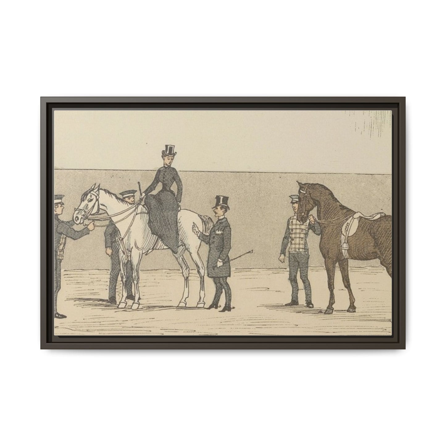 Vintage Paris Riding School Matte Canvas Print — 1800s Lady on Side Saddle (Framed)