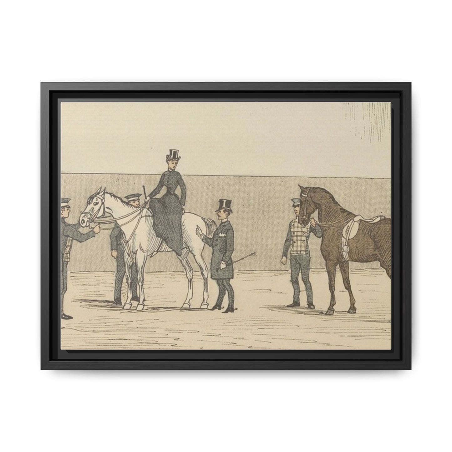 Vintage Paris Riding School Matte Canvas Print — 1800s Lady on Side Saddle (Framed)