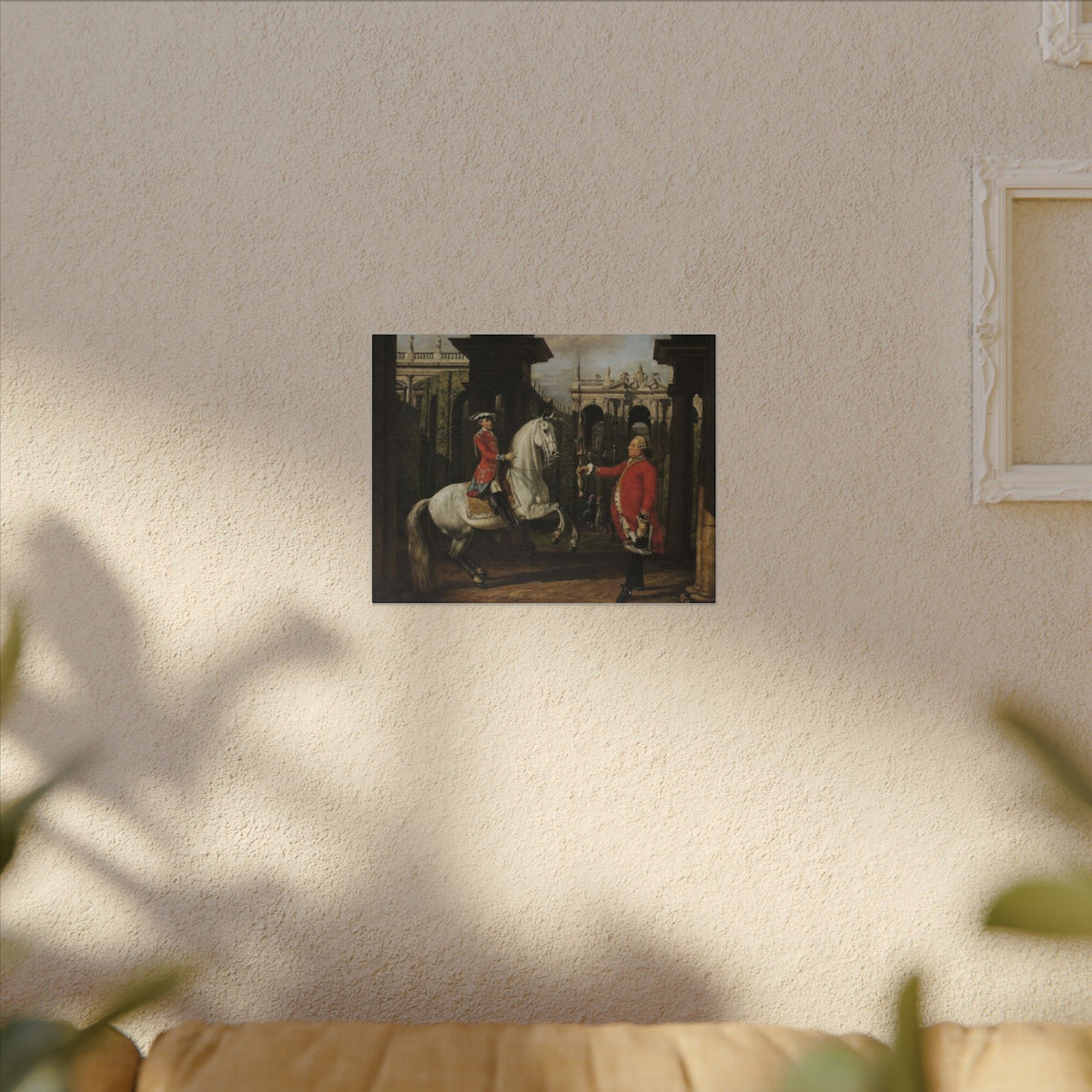 Equestrian Courtyard Scene Matte Canvas Print — "Senior Chevalier Hands Student His Lance" Horse Painting Wall Art