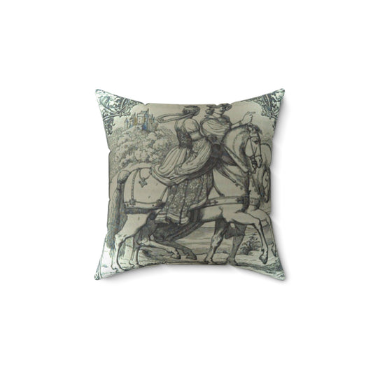 Throw Pillow - Courtly Couple on Horseback 15th Century Design