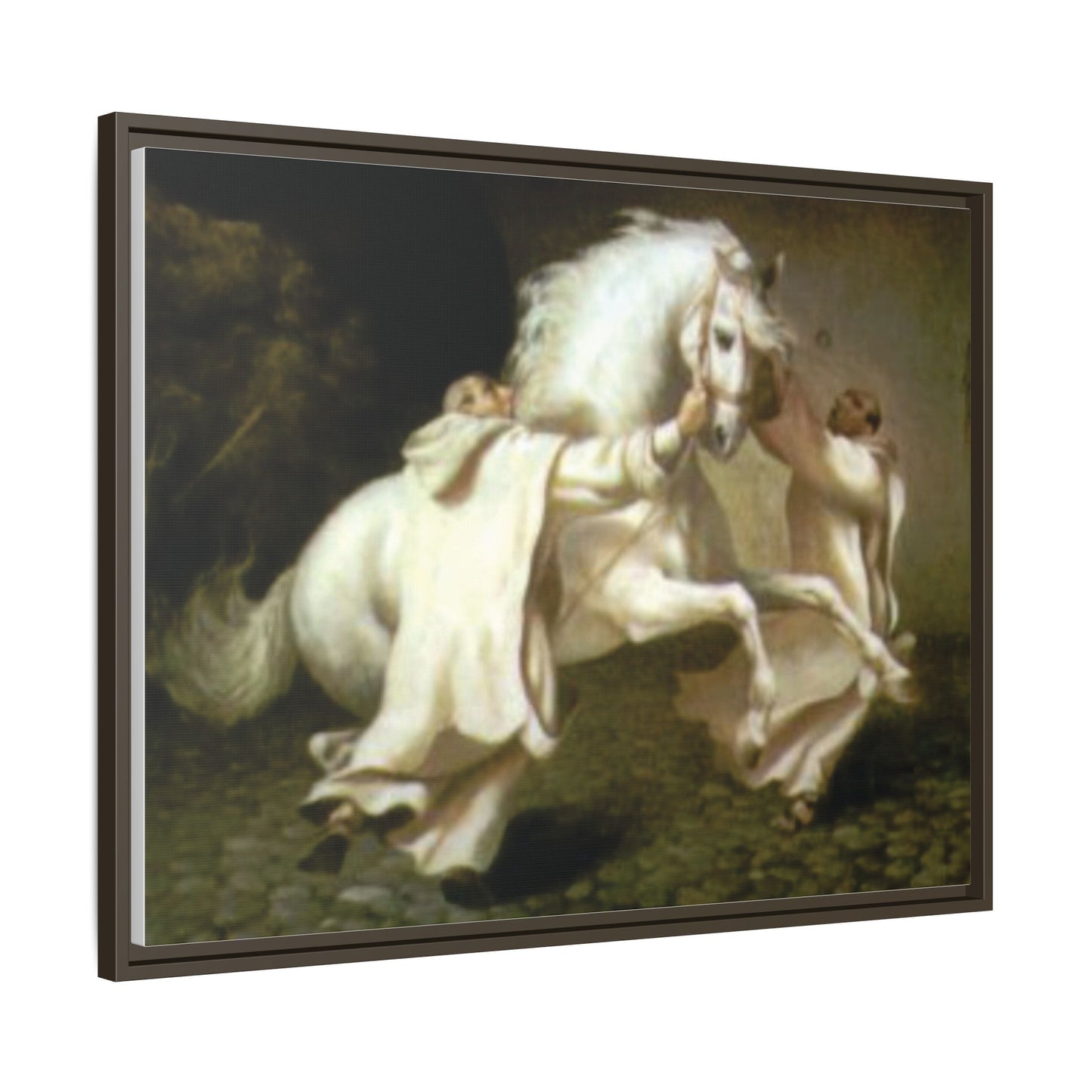Framed Matte Canvas Print — Carthusian Monks Leading Andalusian Stallion