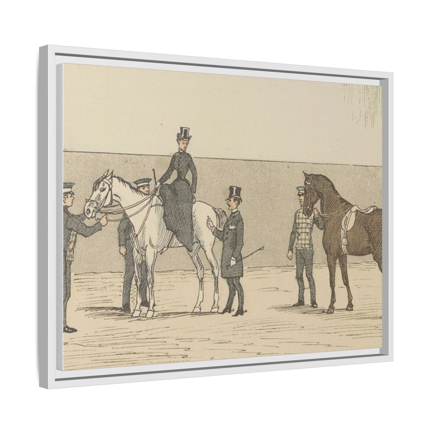 Vintage Paris Riding School Matte Canvas Print — 1800s Lady on Side Saddle (Framed)