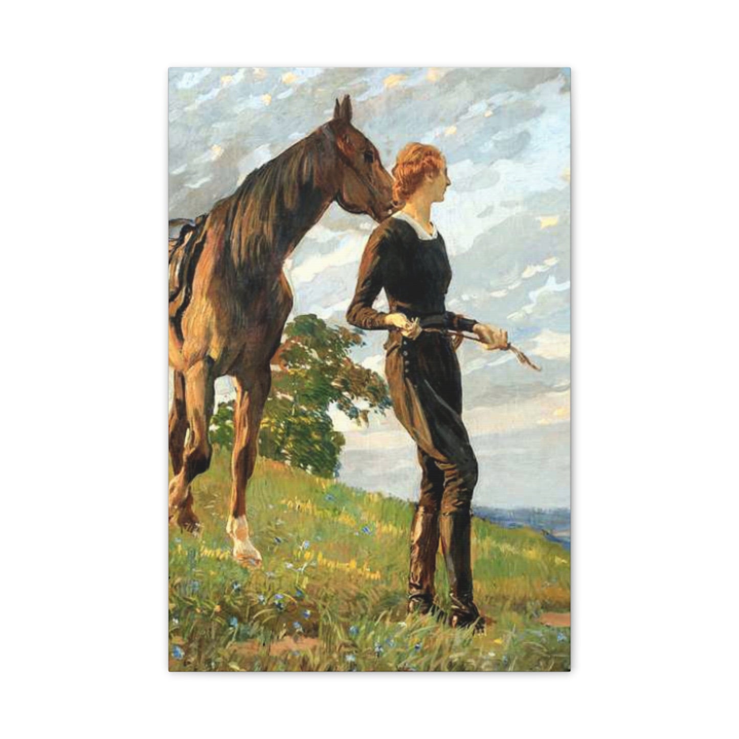 Equestrian Woman "The Meeting" Canvas Print — Vintage Horse Art Stretched Canvas