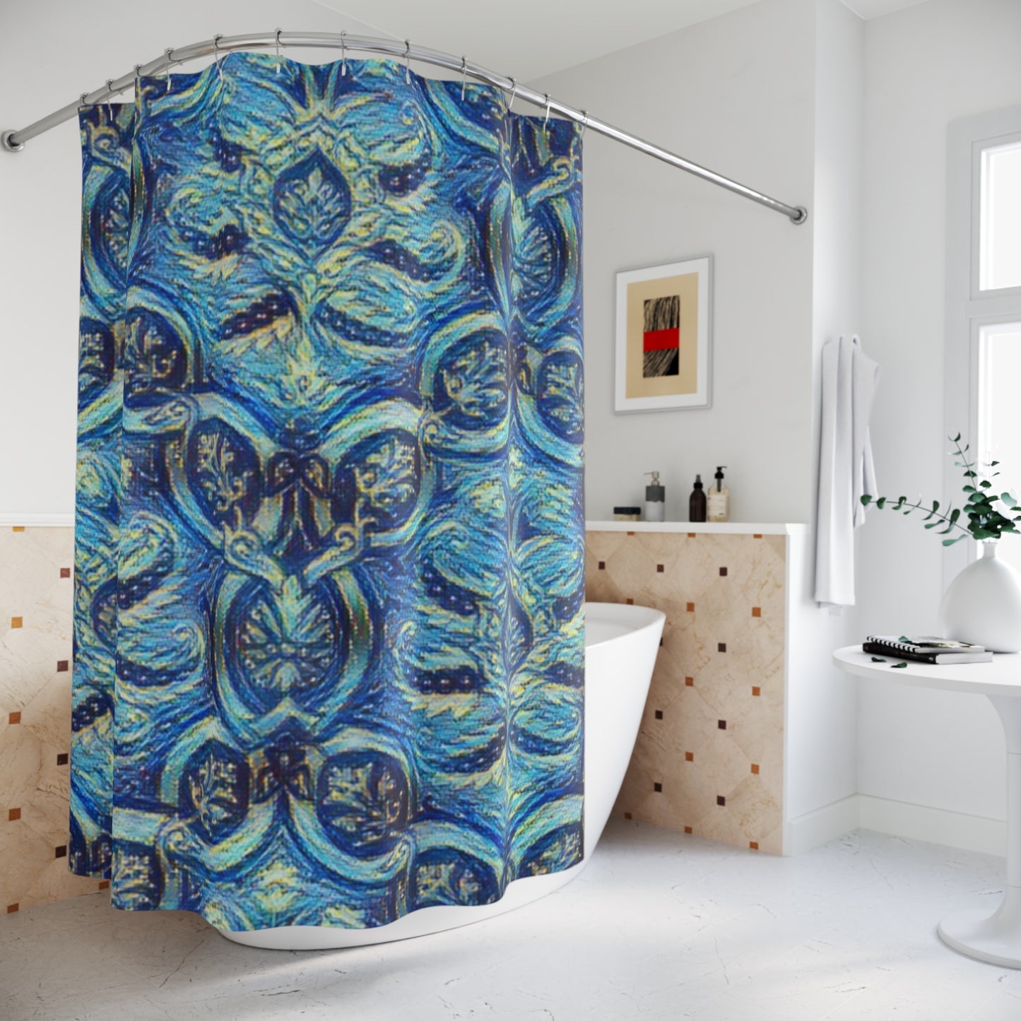 Shower Curtains - Rich Blue and Gold Extravagant Vintage Design