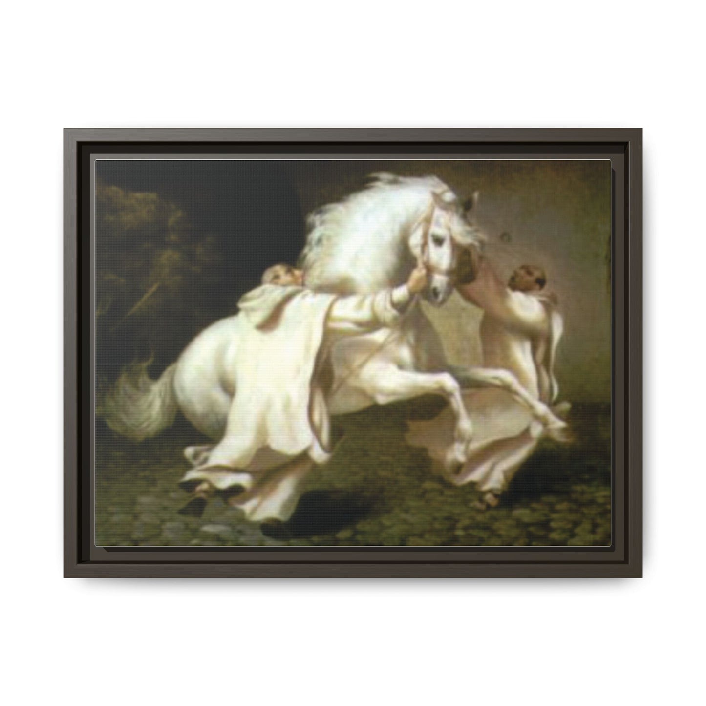 Framed Matte Canvas Print — Carthusian Monks Leading Andalusian Stallion