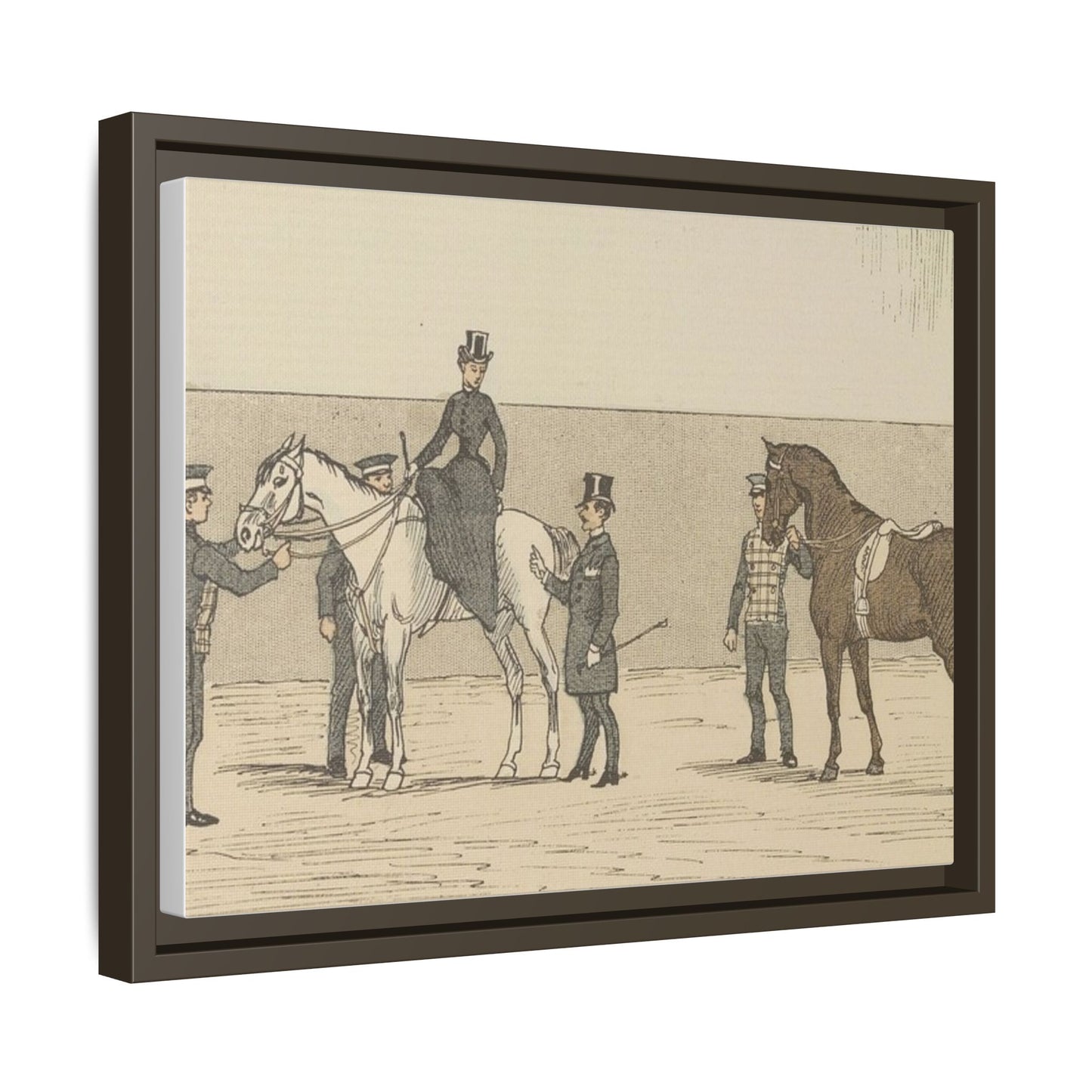 Vintage Paris Riding School Matte Canvas Print — 1800s Lady on Side Saddle (Framed)