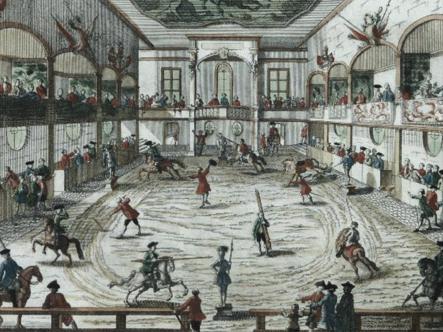 Historical Equestrian Arena Canvas Print — Vintage 18th-Century Horse Riding School Scene Stretched Canvas