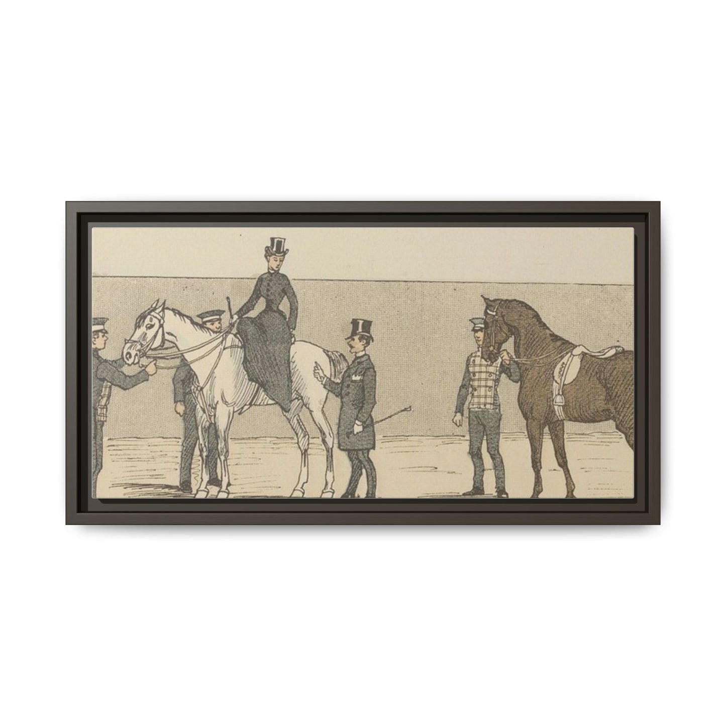 Vintage Paris Riding School Matte Canvas Print — 1800s Lady on Side Saddle (Framed)