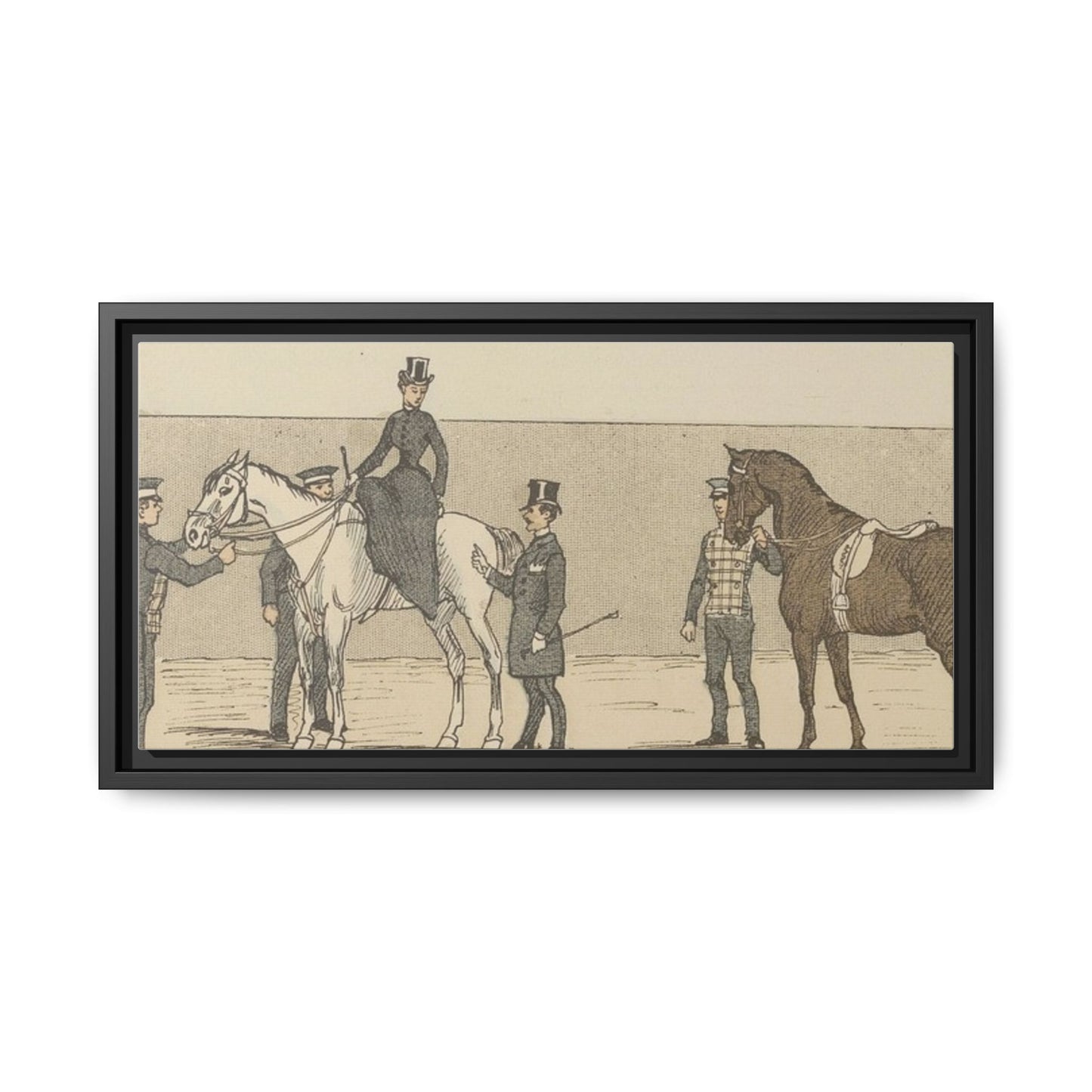 Vintage Paris Riding School Matte Canvas Print — 1800s Lady on Side Saddle (Framed)