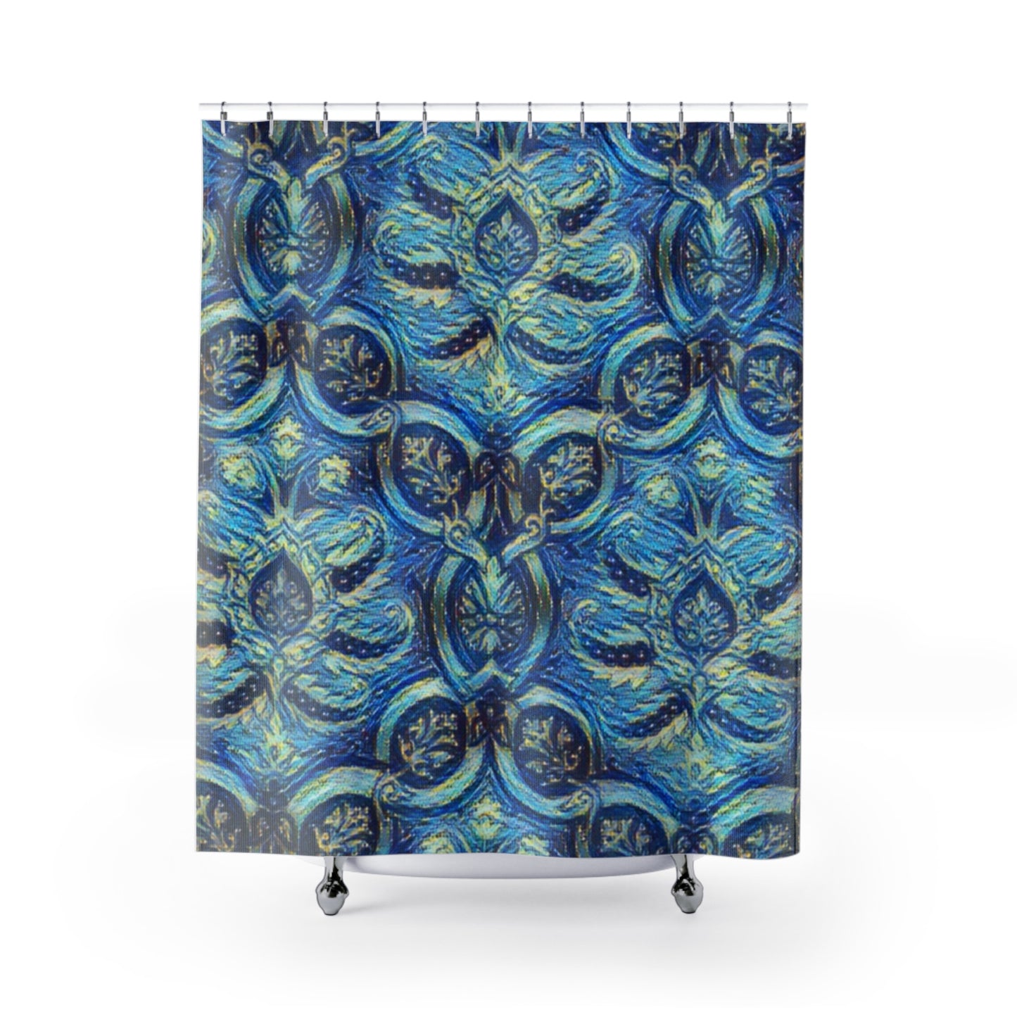 Shower Curtains - Rich Blue and Gold Extravagant Vintage Design