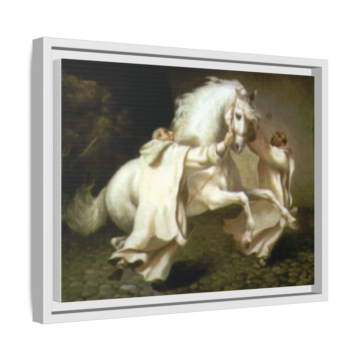 Framed Matte Canvas Print — Carthusian Monks Leading Andalusian Stallion