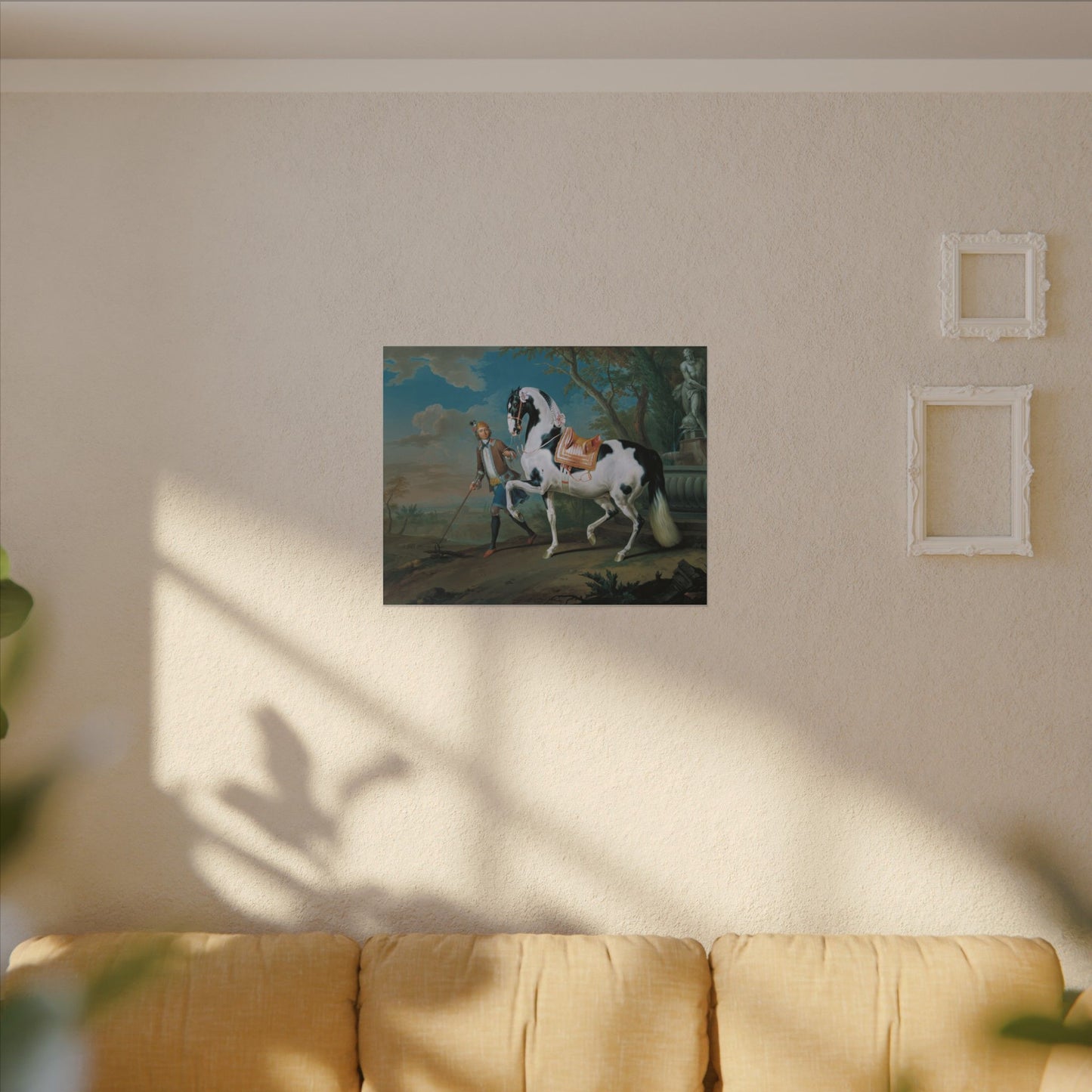 Vintage Piebald Stallion Matte Canvas — 'Stableboy with Piebald Stallion' Horse Portrait