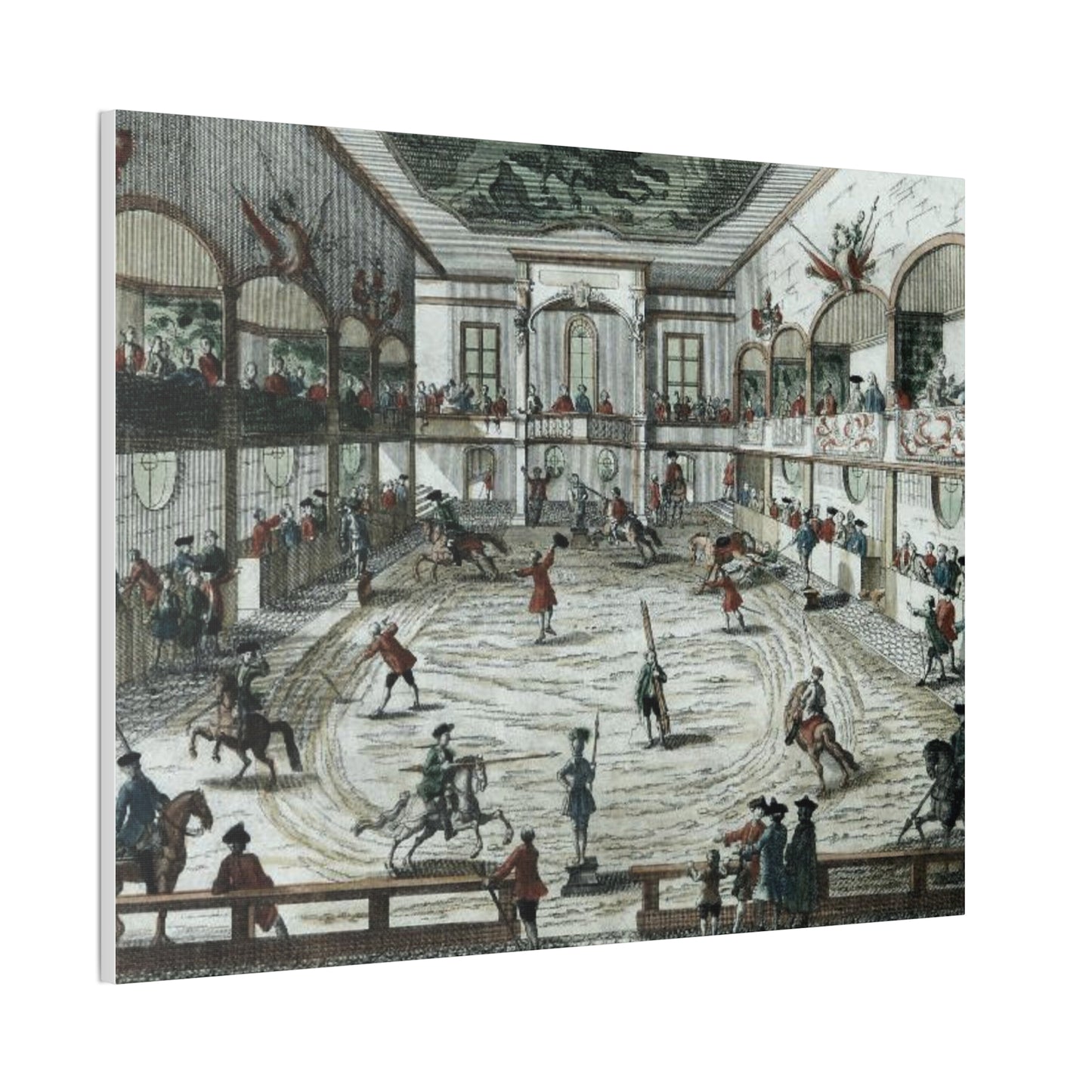 Historical Equestrian Arena Canvas Print — Vintage 18th-Century Horse Riding School Scene Stretched Canvas