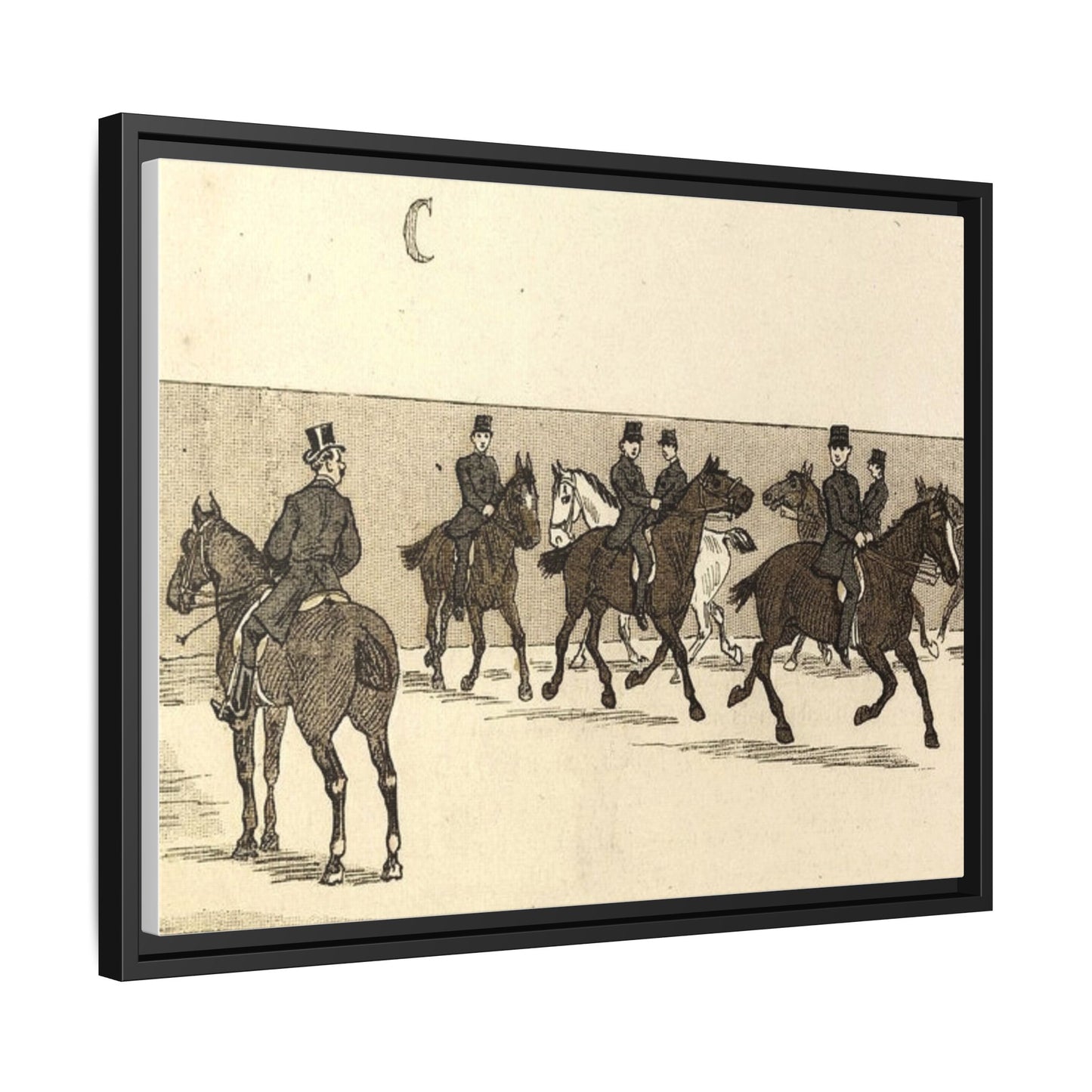 French Riding School Instructor Mounted Matte Canvas Framed