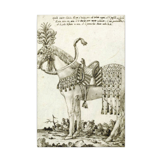 Renaissance Horse Dressed for Parade - Vintage Equestrian Drawing Print