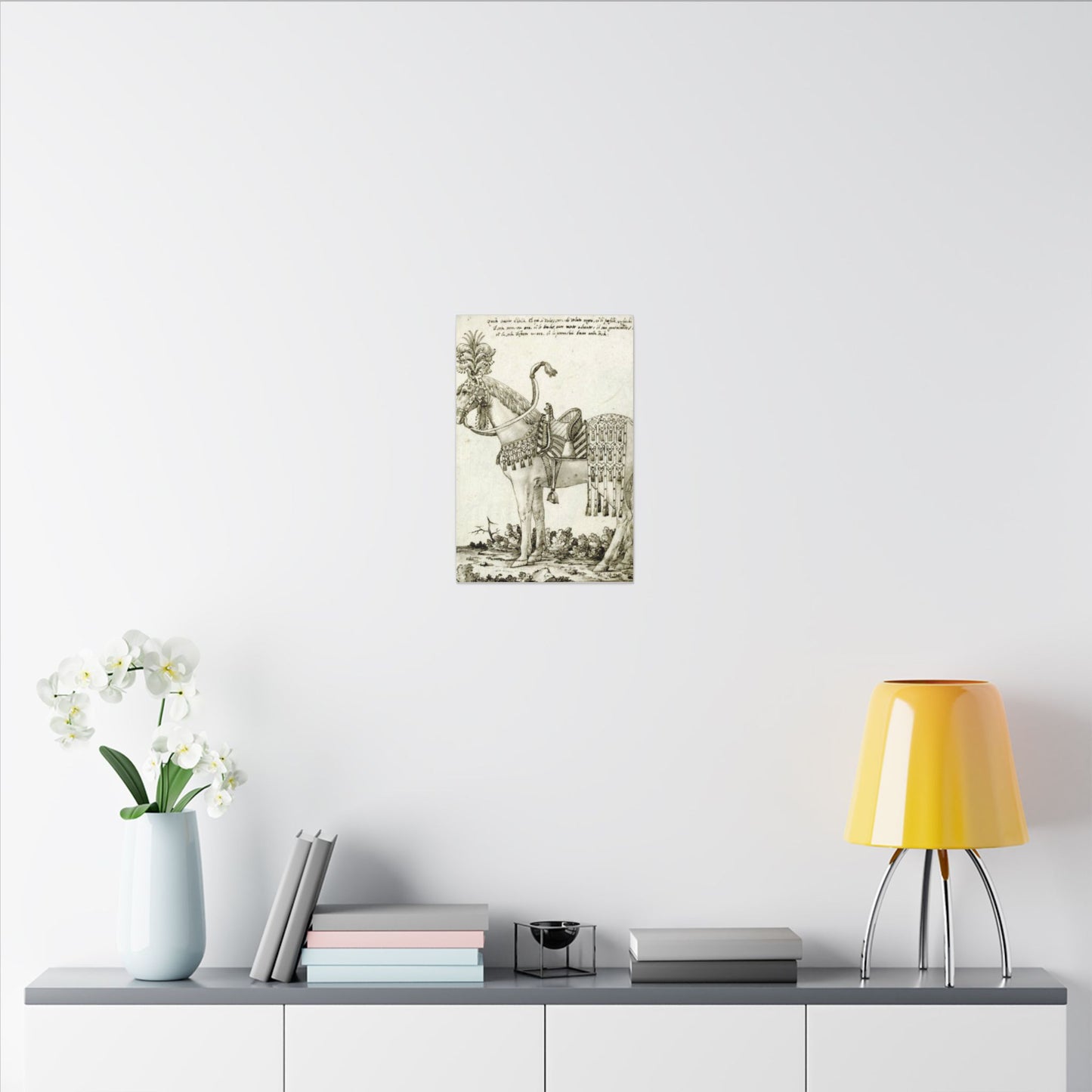 Renaissance Horse Dressed for Parade - Vintage Equestrian Drawing Print