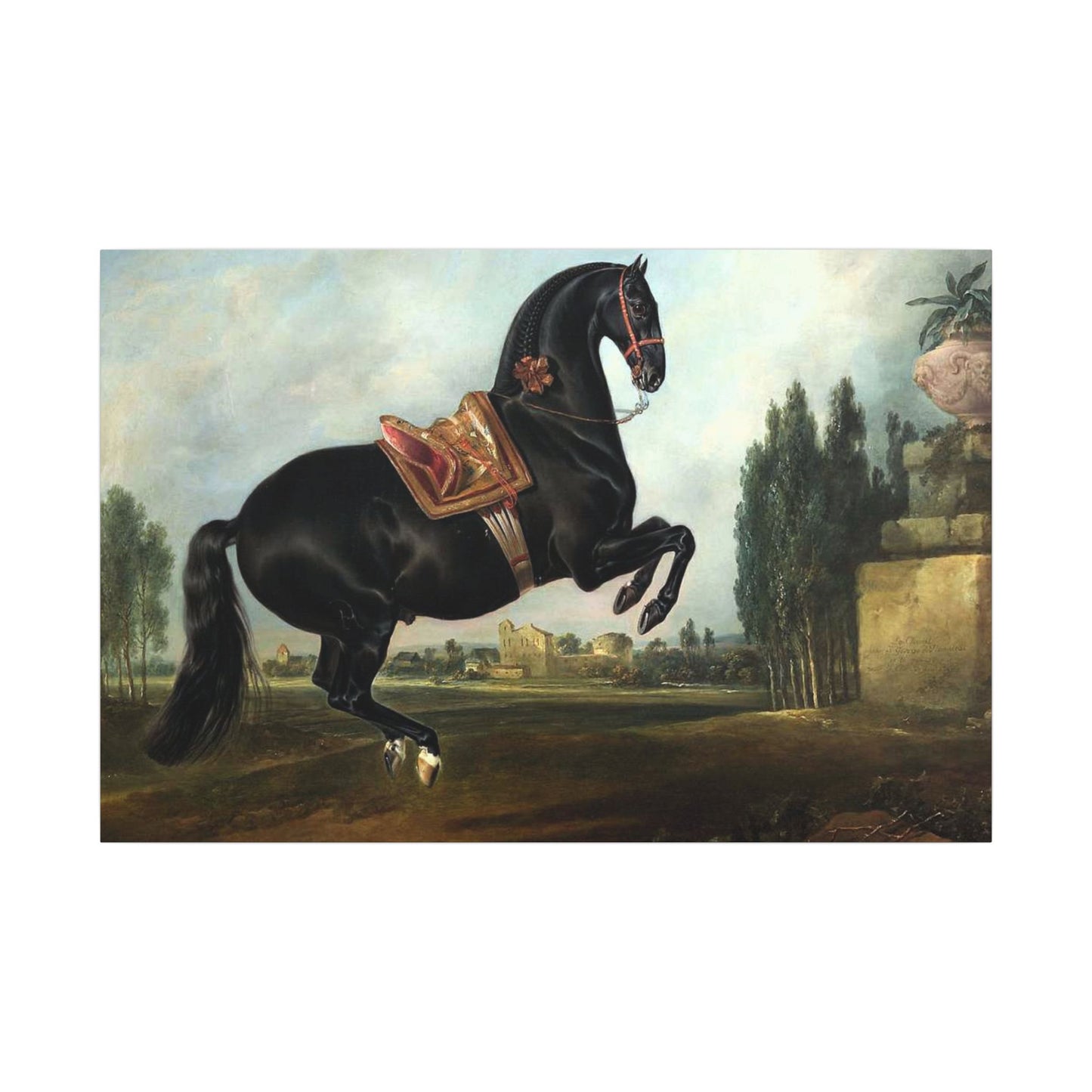 Black Stallion Matte Canvas Wall Art — Classic Equestrian Painting Print