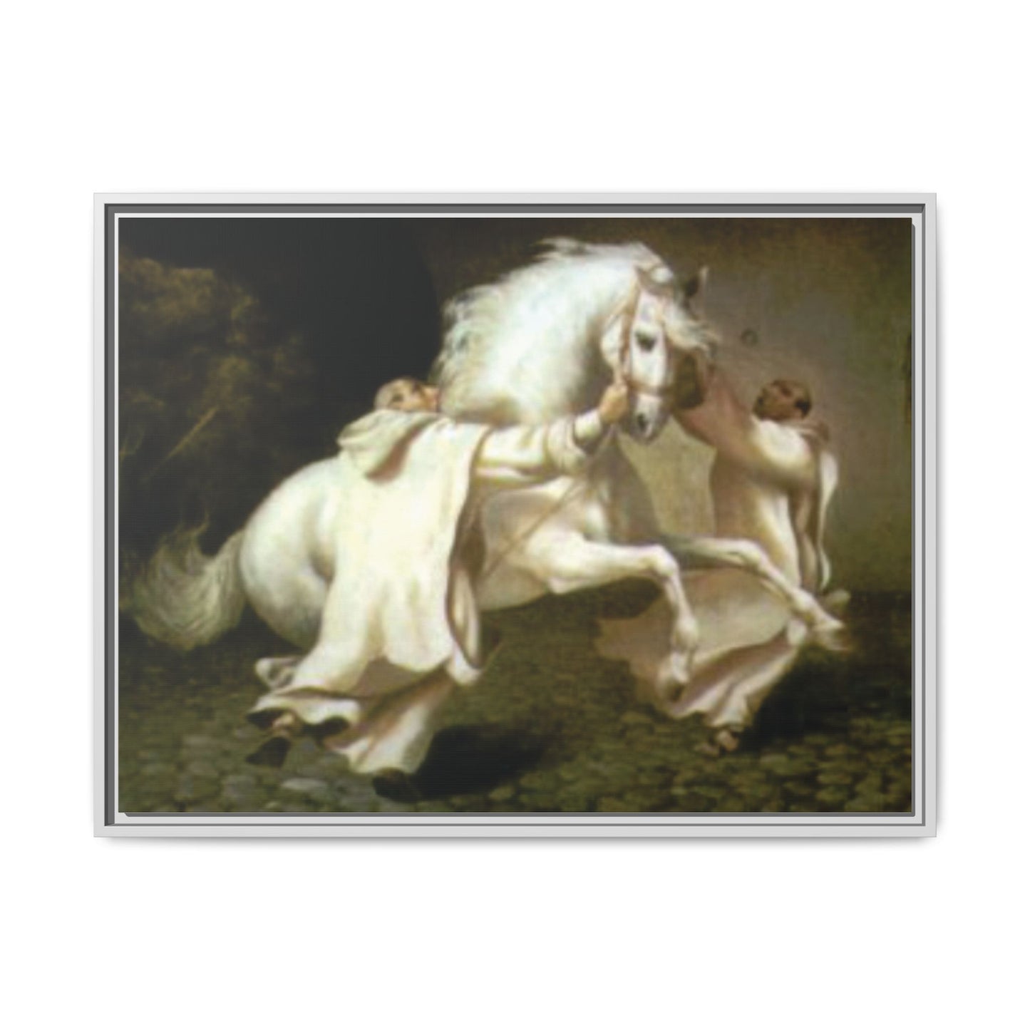 Framed Matte Canvas Print — Carthusian Monks Leading Andalusian Stallion