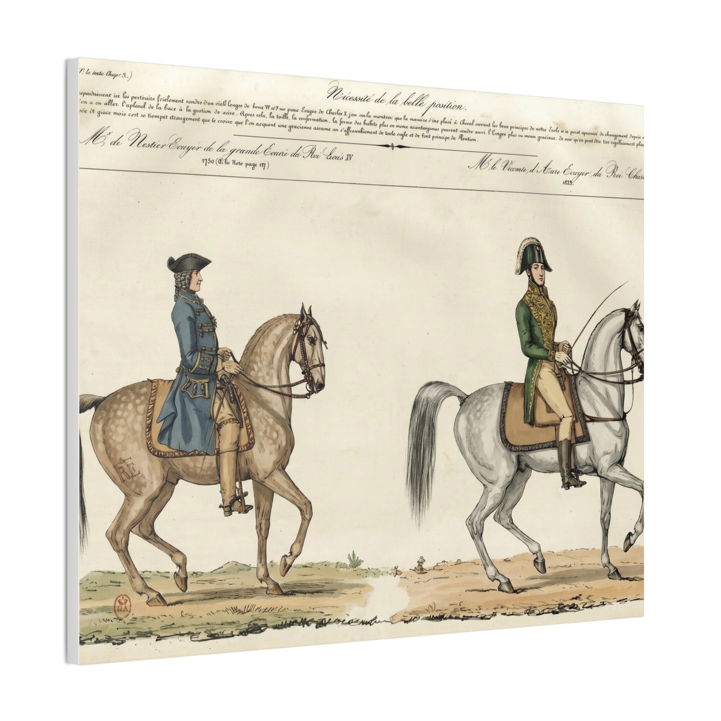 Equestrian Classical Riding Canvas Print — French 19th-Century Manege & Military Position