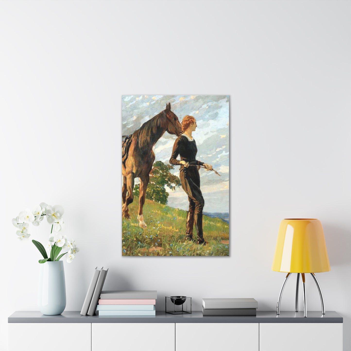Equestrian Woman "The Meeting" Canvas Print — Vintage Horse Art Stretched Canvas
