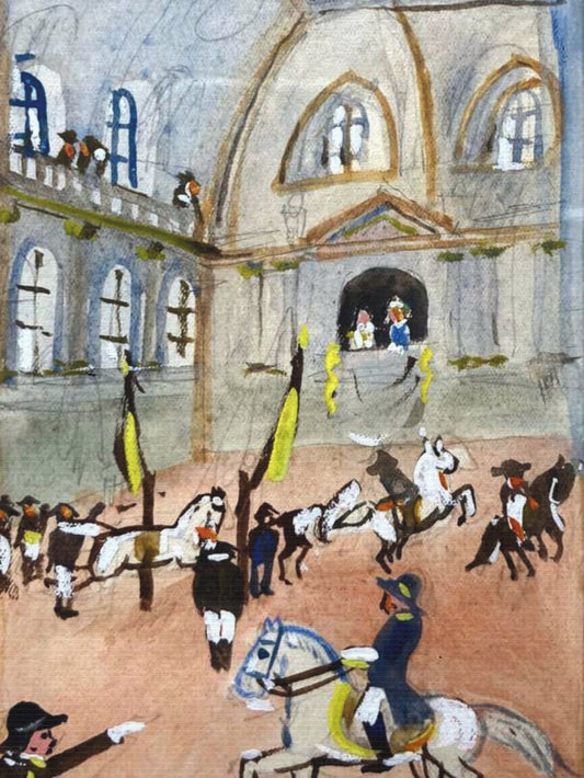 Spanish Riding School Equestrian Canvas Art — Vintage Horse Parade Matte Stretched Canvas