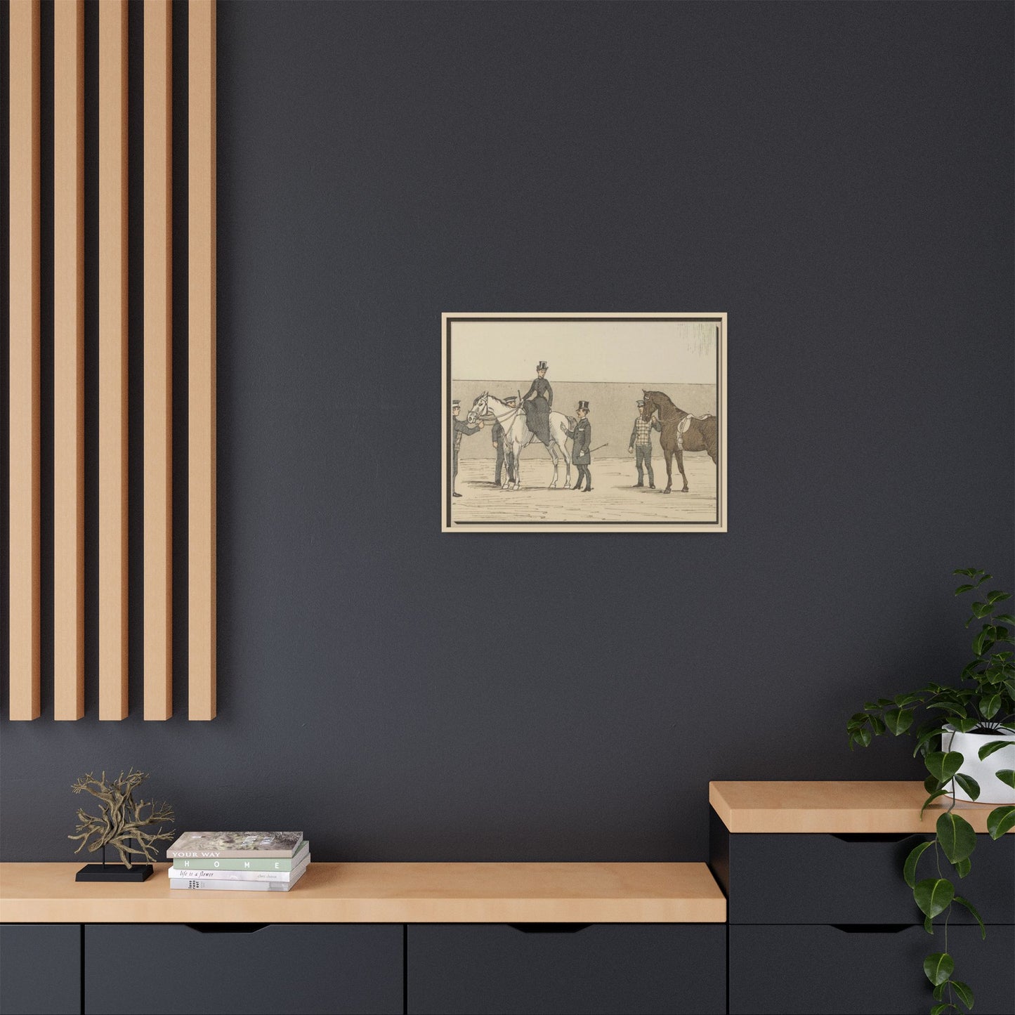 Vintage Paris Riding School Matte Canvas Print — 1800s Lady on Side Saddle (Framed)