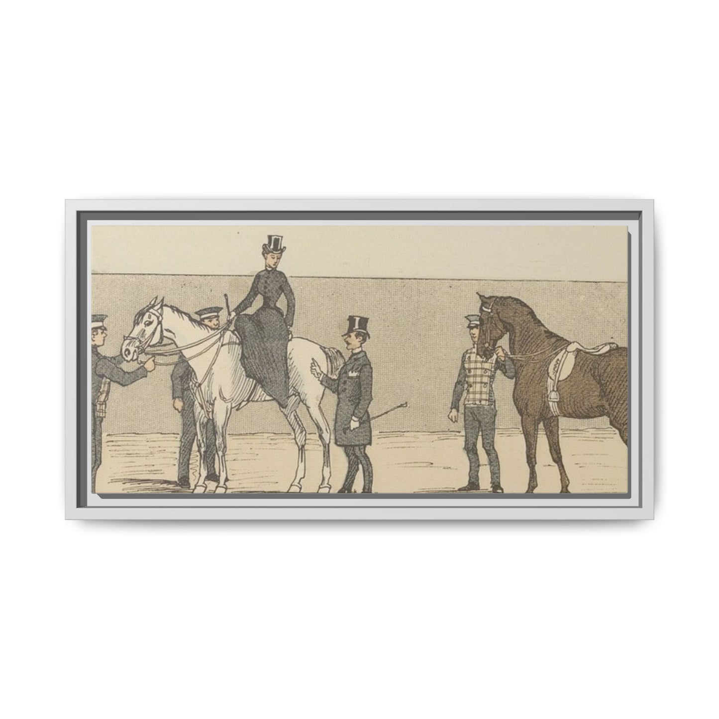Vintage Paris Riding School Matte Canvas Print — 1800s Lady on Side Saddle (Framed)